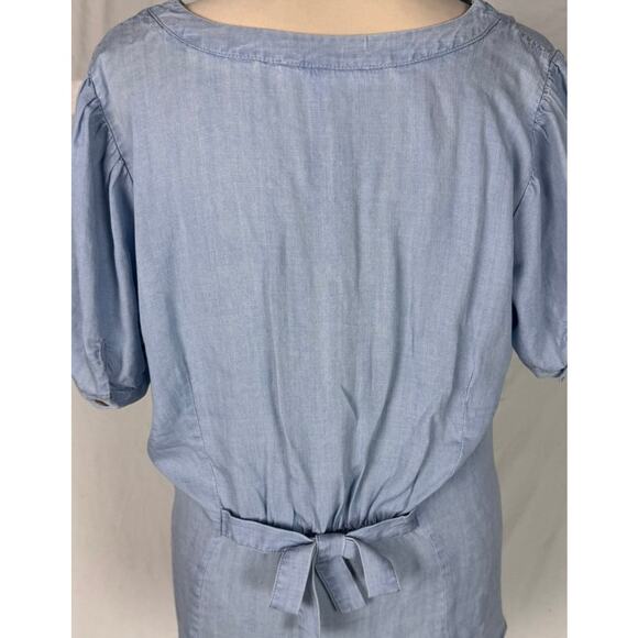 Jane + Delancey Large Lyocell Blue Short Sleeve Button Front Shirt Tie Back - Picture 7 of 8